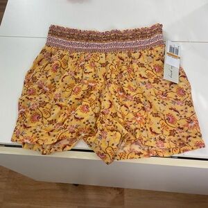 Yellow Floral High Waist Shorts